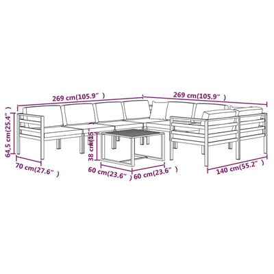 vidaXL 9-cz. zestaw mebli ogrodowych, poduszki, aluminium, antracyt