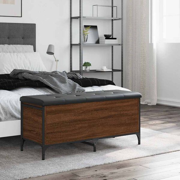 vidaXL Ławka ze schowkiem, brązowy dąb, 102x42x45 cm