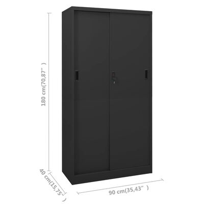 vidaXL Szafa biurowa z przesuwnymi drzwiami, antracytowe, 90x40x180 cm