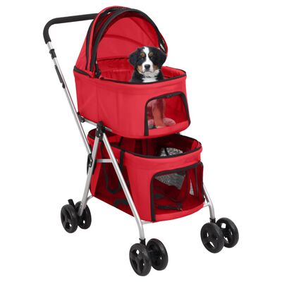 vidaXL Dwupiętrowy, składany wózek dla psa, czerwony, 83x48x97 cm