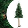 vidaXL Smukła choinka z drewnem i szyszkami, zielona, 210 cm, PVC
