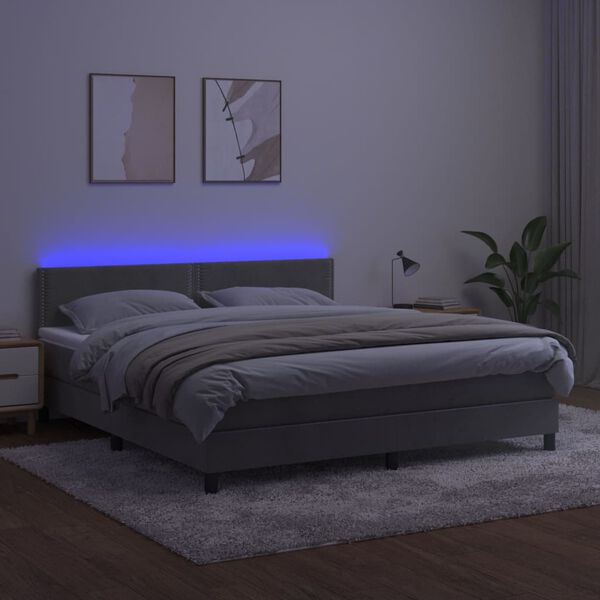 vidaXL Ł&oacute;żko kontynentalne z materacem i LED, szare 160x200cm, aksamit