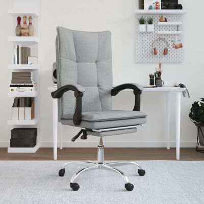 vidaXL Rozkładany fotel biurowy, jasnoszary, obity tkaniną