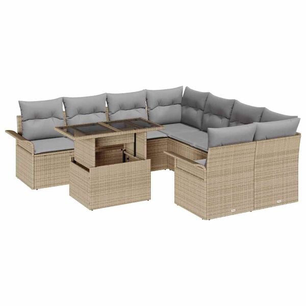 vidaXL Zestaw Sof na Ogr&oacute;d z poduszką 9 pcs Beżowy Rattan poli