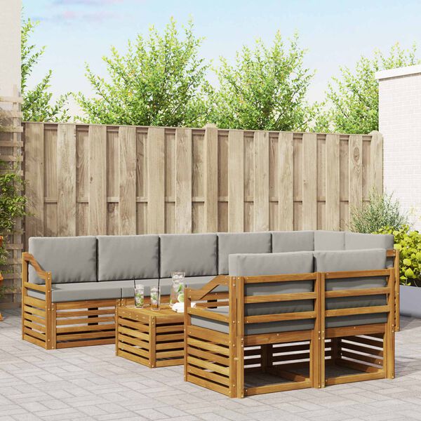 vidaXL Zestawy sof 9 pcs Naturalny i Jasny Szary Lite Drewno Akacji