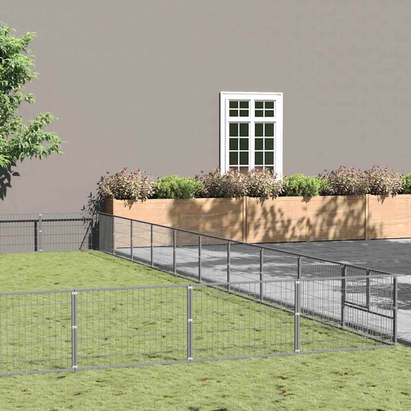 vidaXL Kojec dla psa, srebrny, 100 m&sup2;, stalowy