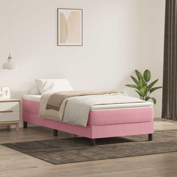 vidaXL Ł&oacute;żko Box Spring bez materaca R&oacute;żowe 100x210 cm Aksamit