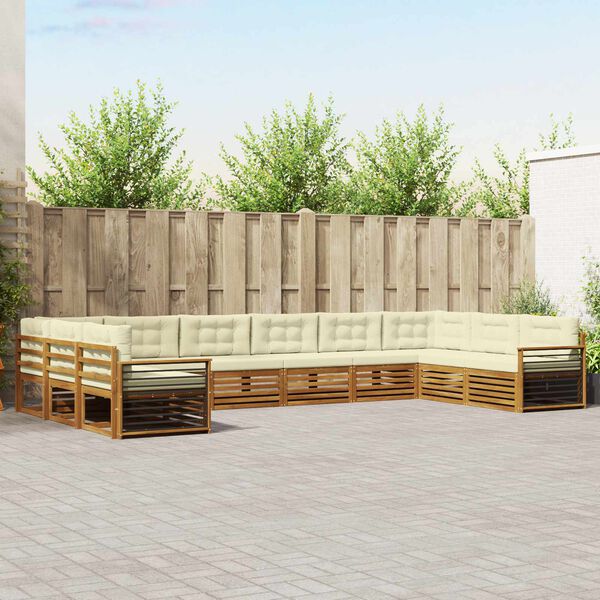 vidaXL Zestawy sof 10 pcs Naturalny i Kremowy Lite Drewno Akacji