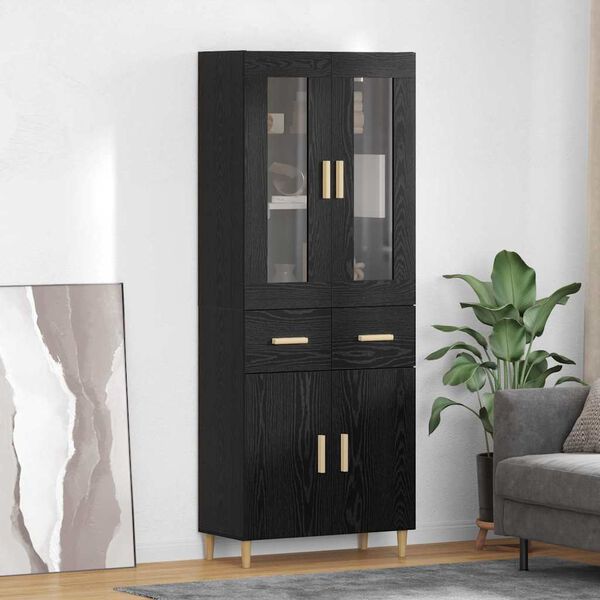 vidaXL Highboard Czarny Dąb 69,5 x 34 x 180 cm Materiał drewnopochodny