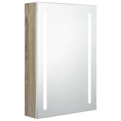 vidaXL Szafka łazienkowa z lustrem i LED, biało-dębowa, 50x13x70 cm