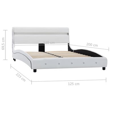 vidaXL Rama łóżka LED, biała, sztuczna skóra, 120 x 200 cm