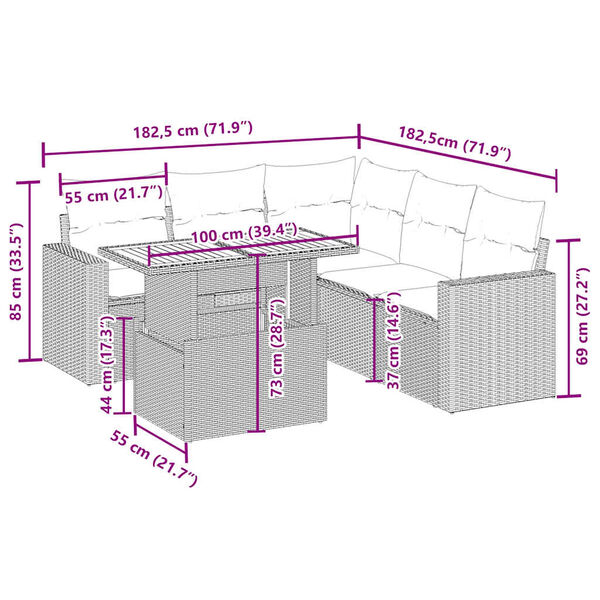 vidaXL 6-cz. zestaw mebli ogrodowych z poduszkami, beżowy, polirattan