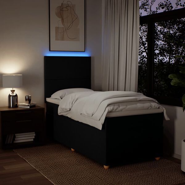 vidaXL Ł&oacute;żko kontynentalne z materacem, czarne, tkanina, 80x200 cm