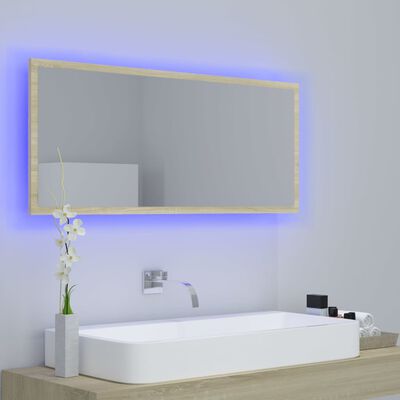 vidaXL Lustro łazienkowe LED, kolor dąb sonoma, 100x8,5x37 cm, akryl