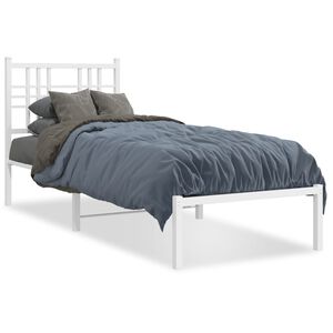 vidaXL Metalowe ł&oacute;żko z wezgłowiem, bez materaca, białe, 75x190 cm
