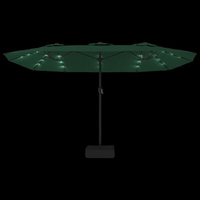 vidaXL Podwójny parasol ogrodowy z LED, zielony, 449x245 cm
