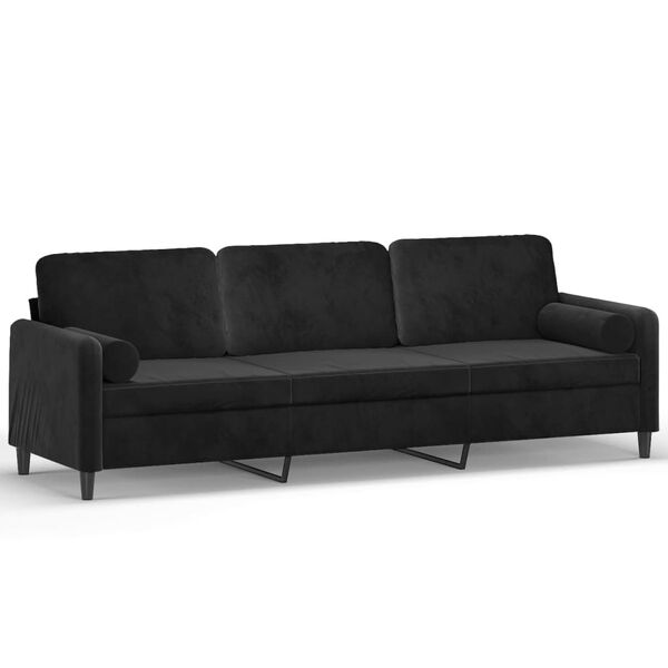 vidaXL 3-osobowa sofa z poduszkami, czarna, 210 cm, aksamit