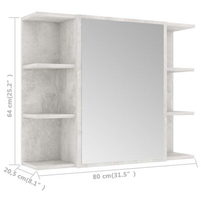 vidaXL Szafka łazienkowa z lustrem, szarość betonu, 80 x 20,5 x 64 cm
