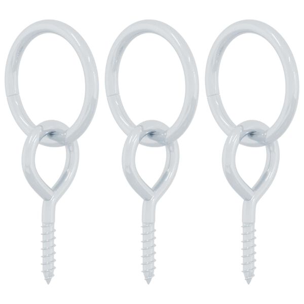 vidaXL Pierścienie do przywiązywania koni z śrubami oczkowymi, 3 szt., srebrne, stalowe