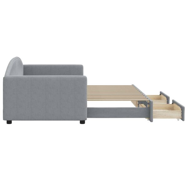 vidaXL Sofa rozsuwana z szufladami, jasnoszara, 90x200 cm, tkanina