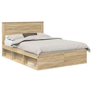 vidaXL Ramka ł&oacute;żka Gładki Dąb Sonoma 150 x 200 cm Lite drewno sosnowe
