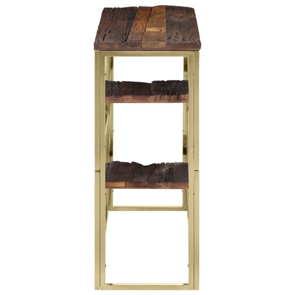 vidaXL Stolik konsolowy, złoty, stal nierdzewna i drewno z podkładów