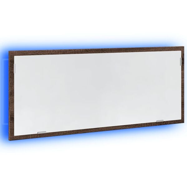 vidaXL Lustro łazienkowe z LED, brązowy dąb, 100x8,5x37 cm