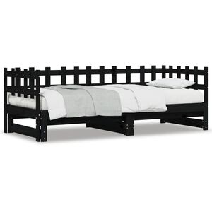 vidaXL Ł&oacute;żko rozsuwane, czarne, 2x(80x200) cm, lite drewno sosnowe