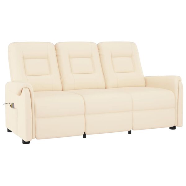 vidaXL Rozkładany fotel masujący, 3-os., kremowy, sztuczna skóra