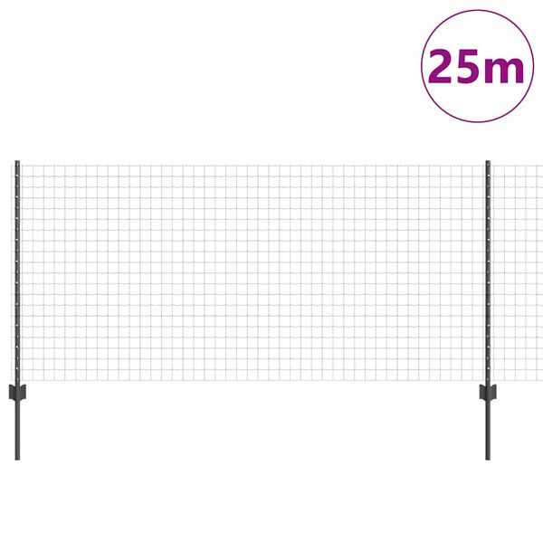 vidaXL Ogrodzenie z słupkiem Szary 1 x 25 m Stal i PVC