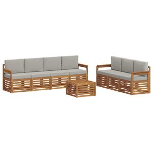 vidaXL Zestawy sof 8 pcs Naturalny i Jasny Szary Lite Drewno Akacji