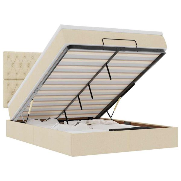 vidaXL Rama ł&oacute;żka otomana z materacem, kremowa, 140x190 cm, tkanina