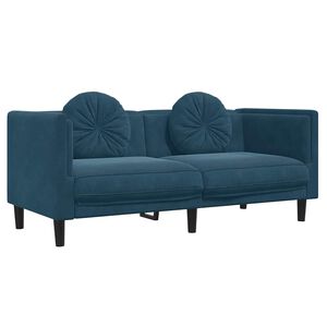 vidaXL Sofa 2-osobowa z poduszkami, niebieska, aksamit
