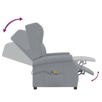 vidaXL Fotel uszak z masażem, elektryczny, jasnoszary, obity tkaniną