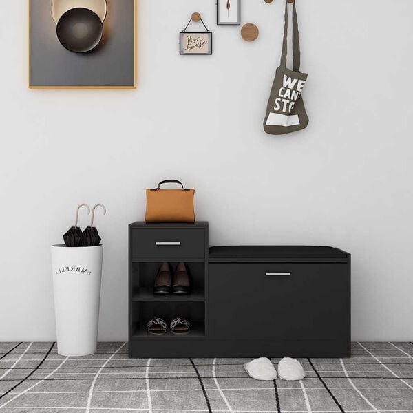 vidaXL Ławka z miejscem na buty, czarna, 94,5x31x57 cm