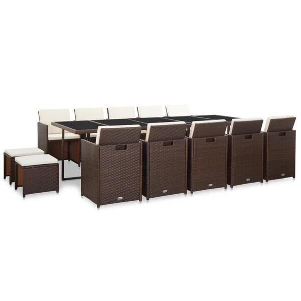 vidaXL 15-cz. zestaw mebli ogrodowych z poduszkami, rattan PE, brązowy