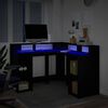 vidaXL Biurko z podświetleniem LED, czarne, 130x130x91 cm