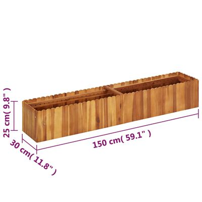 vidaXL Podwyższona donica ogrodowa, 150x30x25 cm, lite drewno akacjowe