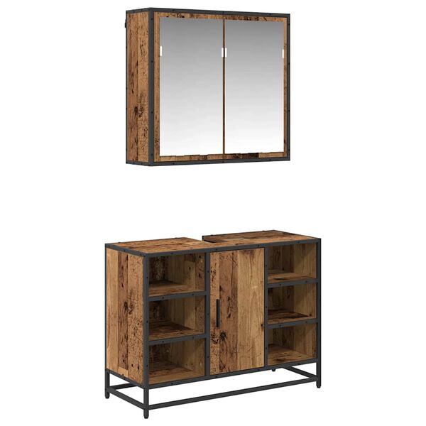 vidaXL Zestaw mebli łazienkowych z p&oacute;łką z drzwiami 2 pcs Stare drewno
