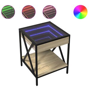 vidaXL Stolik nocny z LED Infinity, dąb sonoma, 40x40x49 cm