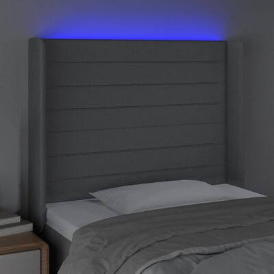 vidaXL Zagłówek do łóżka z LED, jasnoszary, 83x16x118/128 cm, tkanina