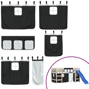 vidaXL Zasłony do łóżka na antresoli, biało-czarne, poliester