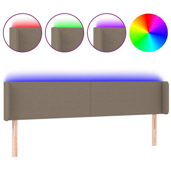 vidaXL Zagł&oacute;wek do ł&oacute;żka z LED, taupe, 183x16x78/88 cm, tkanina