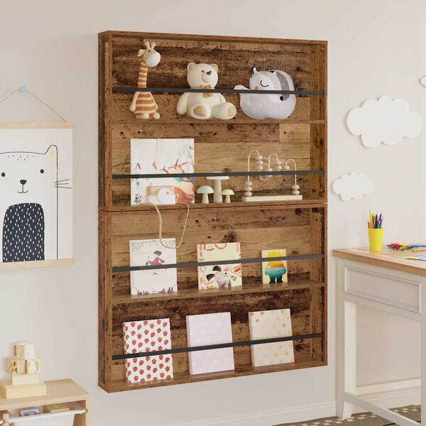 vidaXL Regał na gazety z p&oacute;łką 2 pcs Stare drewno 100 x 12 x 70 cm