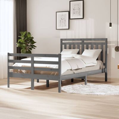 vidaXL Rama łóżka, szara, lite drewno, 120x190 cm, 4FT, podwójna
