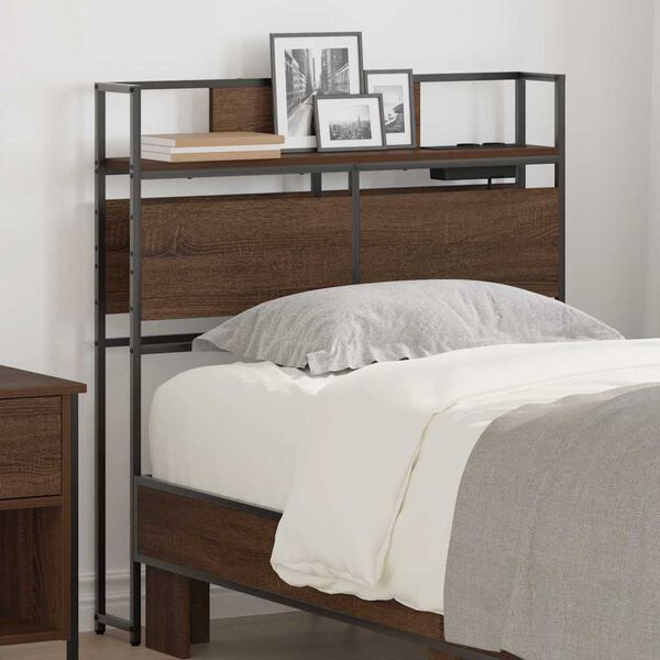 vidaXL Zagł&oacute;wek do przechowywania z p&oacute;łką Brązowy dąb 90 cm