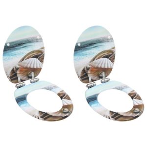 vidaXL Deski klozetowe wolnoopadające, 2 szt., MDF, wz&oacute;r w muszle