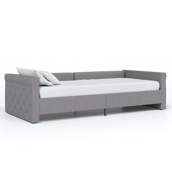 vidaXL Rama ł&oacute;żka, USB, jasnoszara, obita tkaniną, 90x200 cm