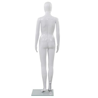 vidaXL Manekin damski ze szklaną podstawą, biały, błyszczący, 175 cm