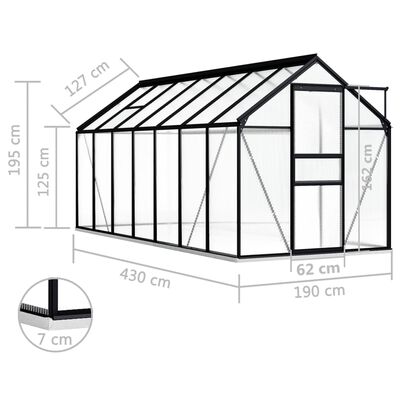 vidaXL Szklarnia z ramą podstawy, antracytowa, aluminium, 8,17 m²